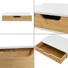 A collage of four close-up images of a white wall shelf with a bamboo drawer. Podgląd zdjęcia produktu