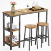 A bar table with two stools and storage shelves, set against a white background. Podgląd zdjęcia produktu