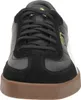 A front view of a black Puma sneaker with a brown sole. Voir les images du produit