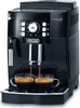 A black DeLonghi Magnifica S automatic coffee machine is shown brewing two cups of espresso. Produktbild-Vorschau