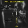 A diagram of a 3-in-1 boxing stand with labels pointing to different components and their benefits. Voir les images du produit