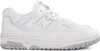 A white New Balance sneaker with gray accents is shown against a white background. Produktbild-Vorschau
