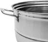 A close-up view of the handle and rim of a stainless steel pot. Podgląd zdjęcia produktu