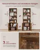 Two identical bookshelves are shown side-by-side, with measurements indicating adjustable shelf heights and depths. The left bookshelf has its shelves set higher, while the right bookshelf has them set lower. Decorative items are placed on the shelves. Produktbild-Vorschau
