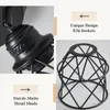 Close-up views of a black metal light fixture and its shade, with text highlighting features. Produktbild-Vorschau