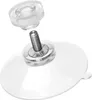A close-up, studio shot of a clear plastic suction cup with a silver threaded screw and a clear plastic knob, shown disassembled. Produktbild-Vorschau