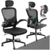 A black ergonomic office chair is shown from two angles against a white background. Náhled obrázku produktu