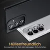 Close-up view of two smartphones with camera lens protectors installed, one black and one white. Produktbild-Vorschau