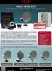 A promotional image for a satellite dish set, showcasing the components and different mounting options. Produktbild-Vorschau