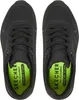 A top-down view of two black SKECHERS sports shoes with bright green insoles. Produktbild-Vorschau