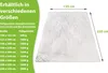 A folded white duvet is shown with dimensions and size/weight information displayed on a green background. Produktbild-Vorschau