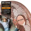 A woman relaxing on a couch with a laptop, with a copper fan in the foreground. Produktbild-Vorschau