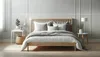 A bedroom scene with a bed, nightstands, and decorative elements. Produktbild-Vorschau