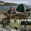 Collage of images showing people using a portable video recorder in different outdoor activities: camping, cycling, climbing, and skateboarding. Náhled obrázku produktu