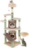 A multi-level cat tree with various platforms, perches, and hiding spots, featuring two cats interacting with it. Produktbild-Vorschau