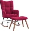 A burgundy velvet rocking chair and ottoman set against a white background. Produktbild-Vorschau