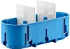 A blue electrical junction box with white internal dividers, isolated on a white background. Produktbild-Vorschau