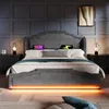 Abrihome Polsterbett 140x200cm mit LED und USB, Samt - Produktbild-Vorschau 2