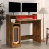 A computer desk with two monitors, a keyboard, and a computer tower. Podgląd zdjęcia produktu