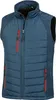 A blue puffer vest with red zipper accents is shown against a white background. Produktbild-Vorschau