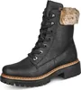 A black Rieker women's lace-up boot with a faux fur trim. Produktbild-Vorschau