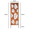 A metal garden screen with a leaf cut-out pattern, shown with dimensions indicated. Podgląd zdjęcia produktu