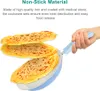 A hand holding a blue spatula, with several crepes on a light blue pan. Náhled obrázku produktu