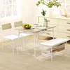A dining set with a table, two chairs, and a bench is arranged on a rug in a well-lit room with a dresser in the background. Náhled obrázku produktu