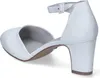 A single white women's shoe with an ankle strap and block heel is shown from a side-angle. Náhľad obrázku produktu