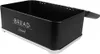 A black metal bread box with a silver base and lid. Produktbild-Vorschau