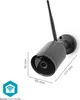 A black outdoor security camera with dimensions indicated by measurement lines and labels. Podgląd zdjęcia produktu