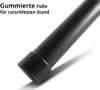 Close-up of the rubberized foot of a black LED work light, with German text describing its features. Produktbild-Vorschau
