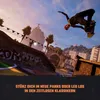 A skateboarder performing a trick in mid-air with a city skyline and mountains in the background. Náhled obrázku produktu