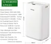 A white dehumidifier with dimensions and specifications listed next to it. Anteprima dell’immagine prodotto