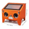 An orange sandblasting cabinet with dimensions indicated. Anteprima dell’immagine prodotto