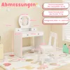 A white children's vanity set with a chair, featuring dimensions and weight capacity information. Náhled obrázku produktu