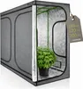 A grow tent with a plant inside, with a product tag attached. Produktbild-Vorschau