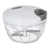 A manual mini chopper with a white lid and transparent base. Voir les images du produit