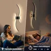 A split image showing a modern LED wall lamp in two different settings: one with a woman reading and another with a child sleeping. Anteprima dell’immagine prodotto