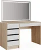 A vanity table with a large LED mirror.