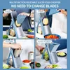 A collage of four images demonstrating different functions of a vegetable slicer. Voir les images du produit