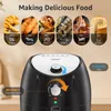 A close-up view of an air fryer with various food items depicted above, suggesting cooking options. Produktbild-Vorschau