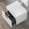 A white bathroom vanity with an open drawer revealing toiletries, set against a gray wall and a wooden floor. Anteprima dell’immagine prodotto
