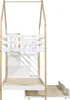 A white and natural wood bunk bed with a pull-out trundle bed, shown against a white background. Náhľad obrázku produktu