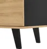 A close-up view of the legs and lower part of a wooden and black furniture piece. Produktbild-Vorschau