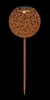 A solar garden light with a decorative, perforated sphere on a stake, against a black background. Produktbild-Vorschau