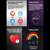 A collage of marketing images showcasing the features of a smartwatch, including health monitoring, sleep tracking, and activity data. Produktbild-Vorschau