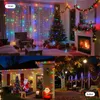 Collage of indoor and outdoor Christmas decorations featuring string lights, a Christmas tree, and inflatable Santa figures. Náhled obrázku produktu