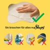 A marketing image showing a hand using a wet wipe with a checkmark, and then examples of incorrect usage with red crosses. Produktbild-Vorschau