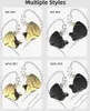 A collage of four images showing different styles of in-ear headphones, with and without microphones, in gold and black colors. Podgląd zdjęcia produktu
